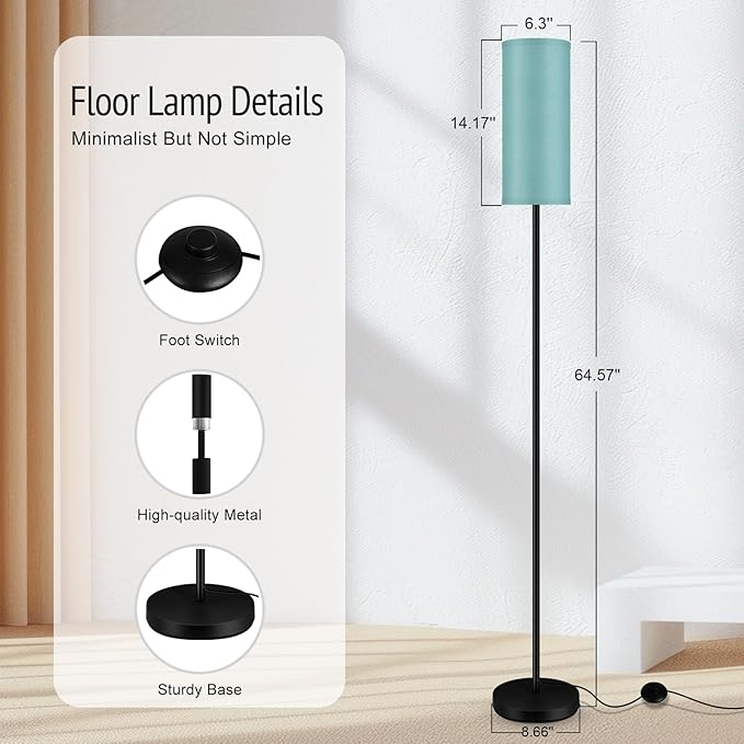 BoostArea Floor Lamps for Living Room, Modern Green Floor Lamp, LED Corner Floor Lamp with Linen LampShade, Standing Lamp for Bedroom/Office/Study Room/Farmhouse(Bulb Not Included)