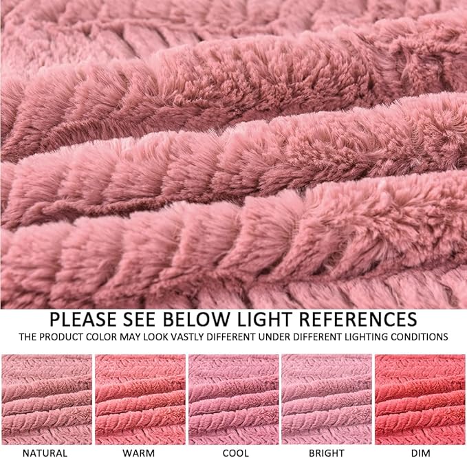 YUSOKI Luxury Faux Fur Blanket for Queen Size Bed 2 Layers,7.3lb,All Ages,Home Decoration Without Pillows (Pink,90"x90")