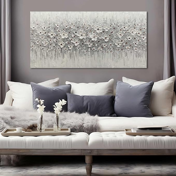 SDYA White Flowers Canvas Art Hanging Decor Botanical Wall Decoration for Living Room Bedroom Oil Painting Contemporary Artwork for office 24x48 Inch