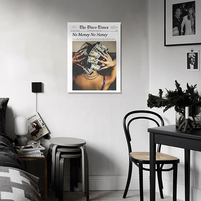 No Money No Honey Wall Art Paintings Hot Girl Love Money Newspaper Wall Decor Funky Preppy Motivational Wall Decor Picture for Home Decor Office Living Room Bathroom Aesthetic Artwork Decoration
