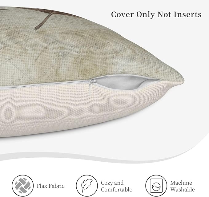 Fall Pumpkin Pillow Covers 18x18 inch Set of 4, Linen Autumn Outdoor Thanksgiving Harvest Maple Fallen Leaves Rustic Farmhouse Decorations for Sofa Couch