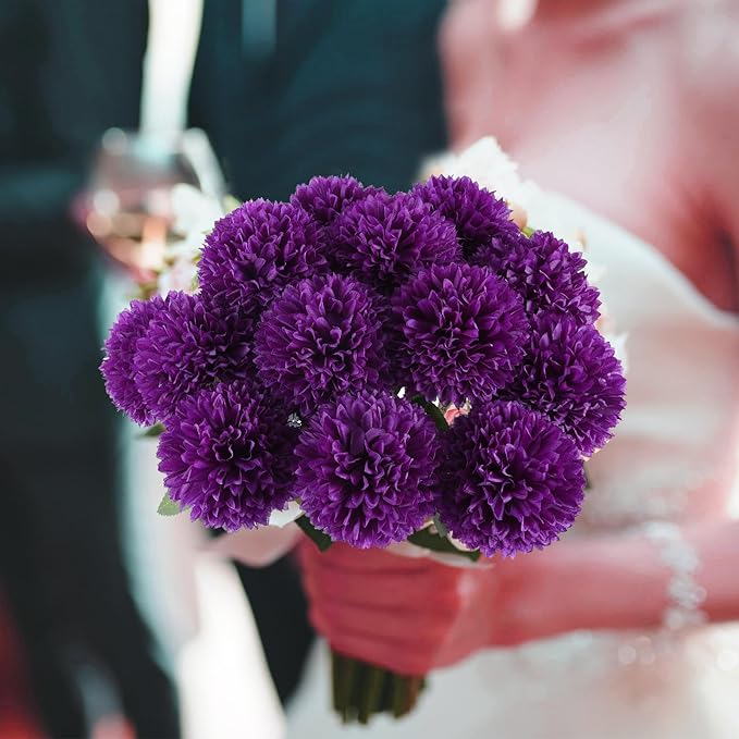 Hananona 12 Pcs Artificial Chrysanthemums Flowers Purple Flowers, Fake Mums Silk Vintage Flower for Home Decor Indoor Floral Arrangement Table Centerpiece (12, Purple)