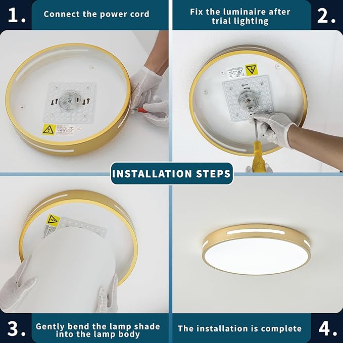 Gold Flush Mount Ceiling Light Fixture LED,24W Bathroom Light Fixture Ceiling Mount Dimmable Set of 3,12 inch Close to Ceiling Light Fixture 5CCT for Kitchen, Bedroom, Living Room