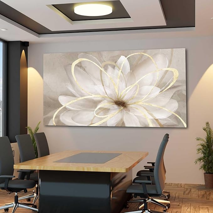 Kureful Large Painting Flower Canvas Wall Art for Living Room 30"x60" Gold Wall Decor Line Art Picture Wall Decor for Girls Bedroom Dining Room Kitchen