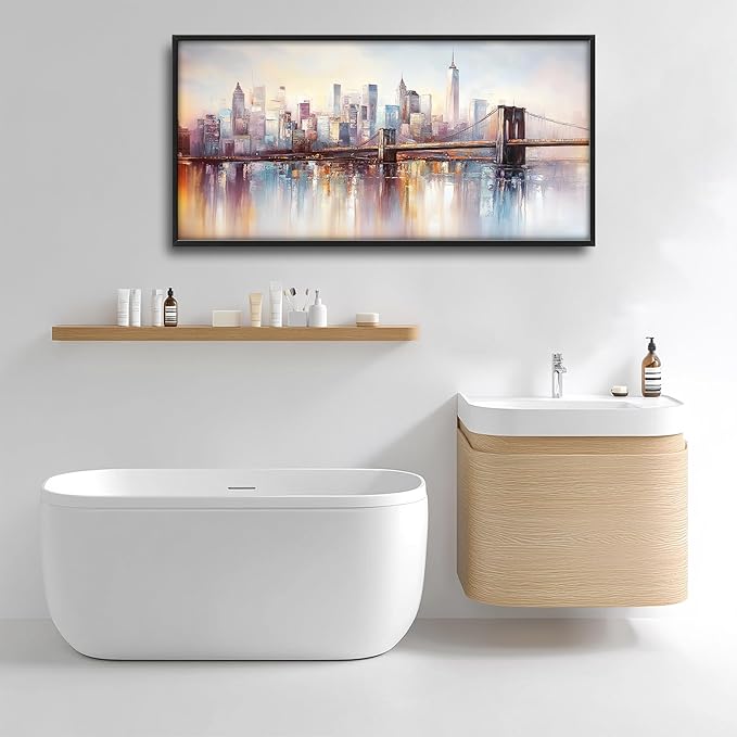 Olivine Large Wall Art, Brooklyn Bridge Pictures Wall Decor, New York Cityscape Canvas Prints Painting, Framed Artwork for Bathroom Bedroom Living Room Office Home Decoration 60"x30"
