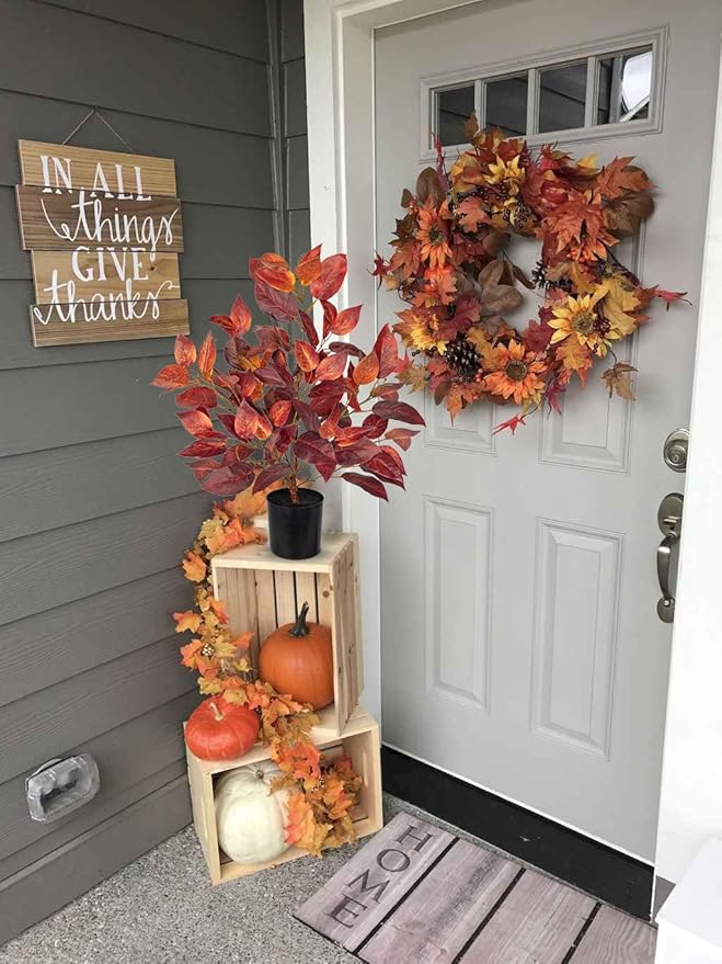 Briful 19.7" Fake Fall Tree in Black Pot, Autumn Small Artificial Elm Leaf Tree Faux Plants Indoor for Home Office Room Tabletop Mantel Thanksgiving Decor