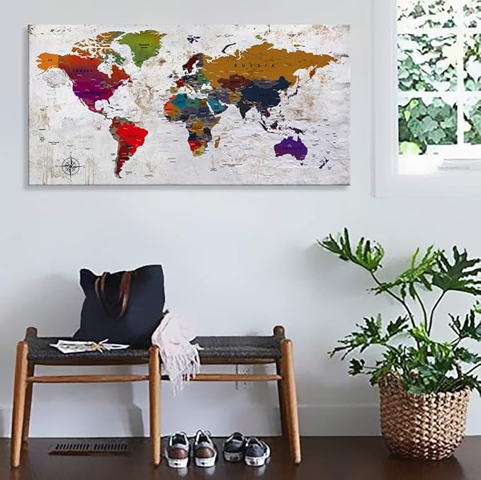 ZEYDRT Canvas Wall Art map Wall Art for Office Living Room Home Decorations world map Canvas Art Wall Decor Wall Decoration Vintage map of the world Office for Home Bedroom Decoration24 x48 โฆ