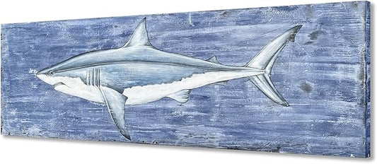 Yihui Arts Shark Canvas Wall Art - Blue and White Coastal Paintings for Living Room Bedroom Bathroom Decor