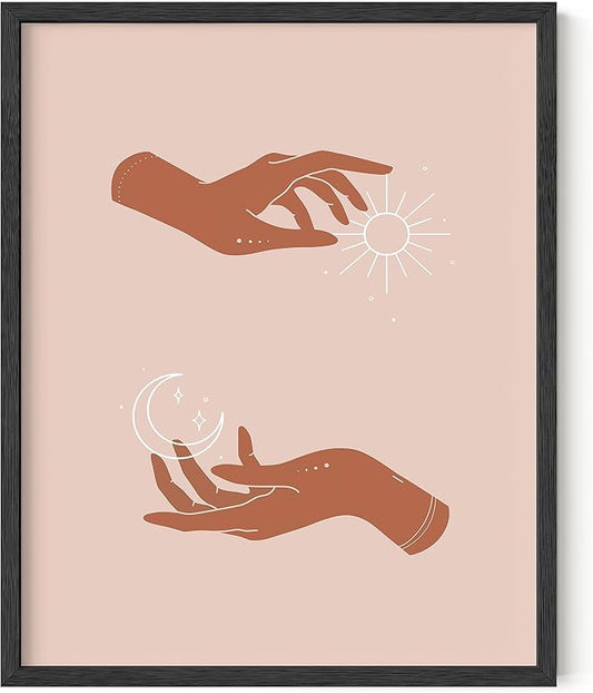 HAUS AND HUES Sun and Moon Art Astrology Posters - Spiritual Wall Art and Celestial Hands Top and Bottom Astrology Room Decor Posters Spiritual Boho Prints Wall Art and Prints (Black Frame, 16x20