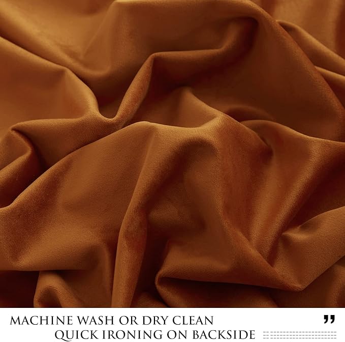 StangH Burnt Orange Curtains Velvet - 90 inches Long Blackout Thermal Insulated Bedroom Curtains Back Tab Holiday Home Decor for Sliding Patio Door/Office, W52 x L90, 2 Panels