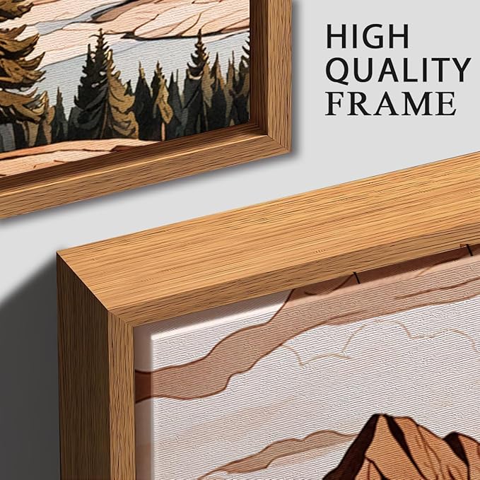 IARTTOP Framed Mountain Canvas Wall Art Large16x24 Inch Abstract Mountain Art Prints Set of 3 Vintage Nature Scenery Wall Decor for Living Room Bedroom Office