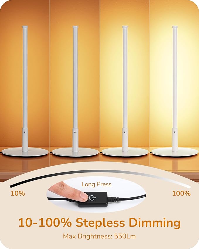 EDISHINE Upgraded LED Table Lamp Set of 2, 16.9" Dimmable Modern Bedside Lamps with Metal Finish & 3 CCT, Minimalist Desk Lamps, White Nightstand Lamp for Bedroom, Living Room, Corner