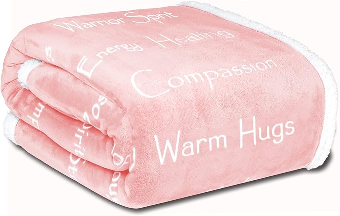 Compassion Blanket - Strength Courage Super Warm Hugs, Get Well Gift Blanket Plush Healing Thoughts Positive Energy Love & Hope, Cancer Support Gift for Women 50 x 65 (Pink, One Size)