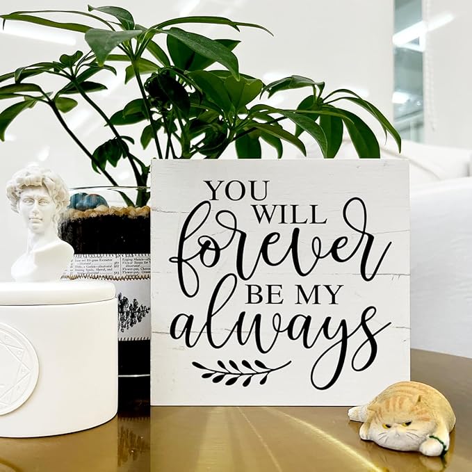 You Will Forever Be My Always Sign, Decoration for Anniversary, Wedding and Valentines Day, Farmhouse Wood Sign, Box Sign Tabletop Decor, Table Shelf Decoration, Gift for Boyfriend Girlfriend