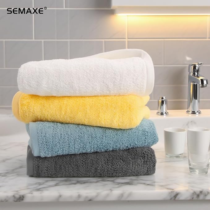 SEMAXE 6-Pack White Hand Towels - Premium 27"x16" Bathroom Towel Set with Hanging Loops, Oeko-Tex Certified 100% Cotton, Hotel Luxury for Home