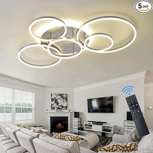 Modern LED Ceiling Light Gold Dimmable 5 Rings Flush Mount Ceiling Light Fixtures with Remote Control 106W 10000LM Ceiling Lighting for Living Room Bedroom Kitchen Dining Room 3000-6000K