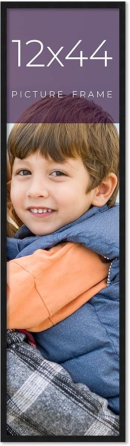 Noir Classique Mid Century Real Wood Picture Frame - 12x44 Inches, 0.75 Inch Width, 0.5 Inch Depth, UV Acrylic, Foam Board Backing & Hanging Hardware