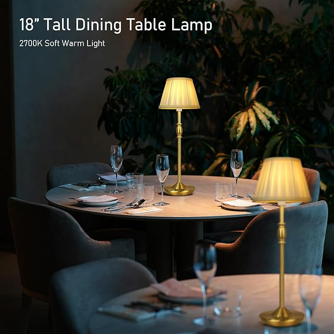 Cordless LED Touch Lamp with Dimmer Portable Small Table Lamp, 18" 2700K Rechargeable Battery Light for Bedside, Dining Room, Bedroom Lamp, Patio, Bar, Night Light, Bathroom (Antique Brass)