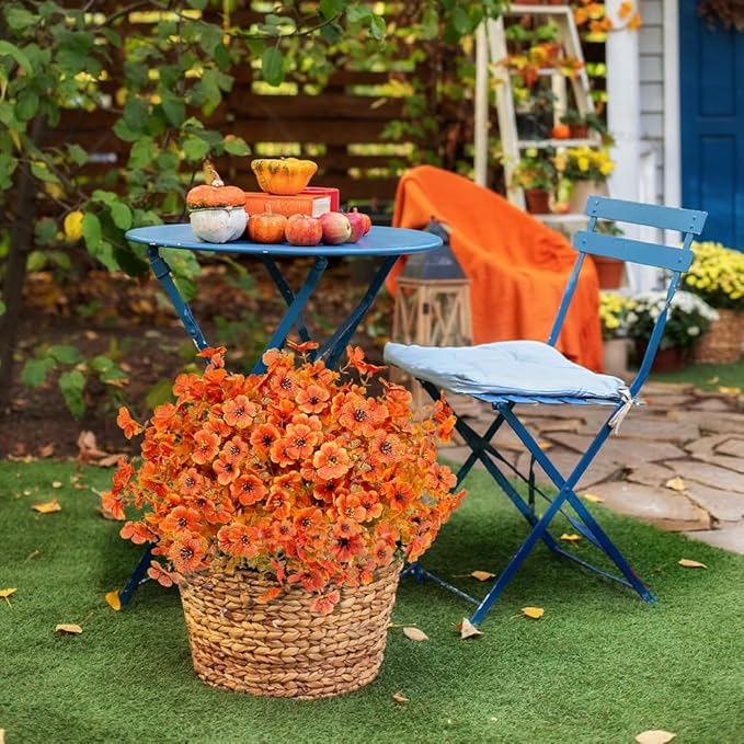 12 Pack Artificial Fall Flowers Orange Autumn Indoor Outdoor Floral Stems Faux Silk Violet Flower for Home Garden Porch Window Yard Wedding Thanksgiving Decoration Table Centerpiece Decor