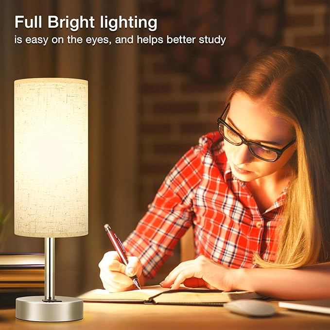 Dicoool Touch Table Lamp for Bedroom Nightstand - Bedside Lamp with USB-C USB-A Charging Ports White, 3 Way Dimmable Small Desk Lamp for Bedroom, Dorm Room, Office, Living Room, Reading, Bathroom