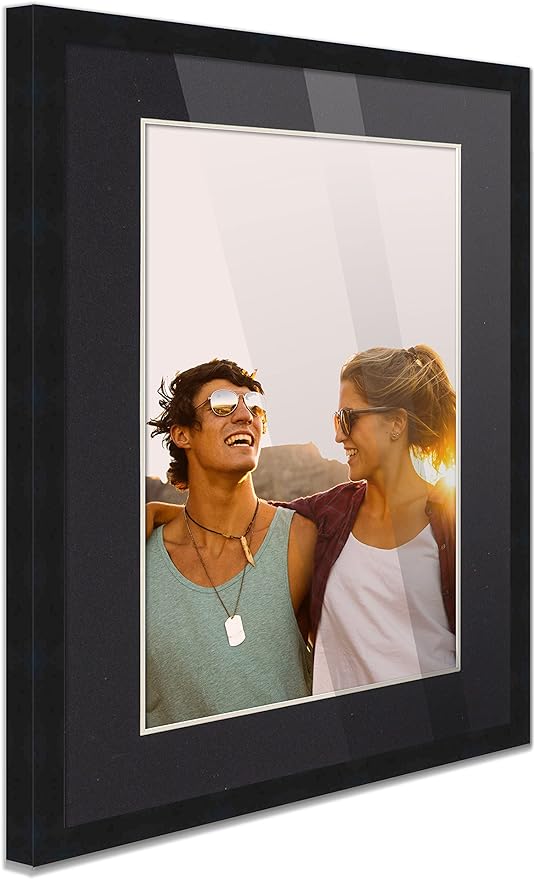 12x14 Frame Black Wood with Black Mat | 14x16 Frame Matted to 12x14 | Display Your Print Under UV Acrylic Shatter Guard Front, with Foam Board Backing and Wall Hanging Hardware - Wall Frame