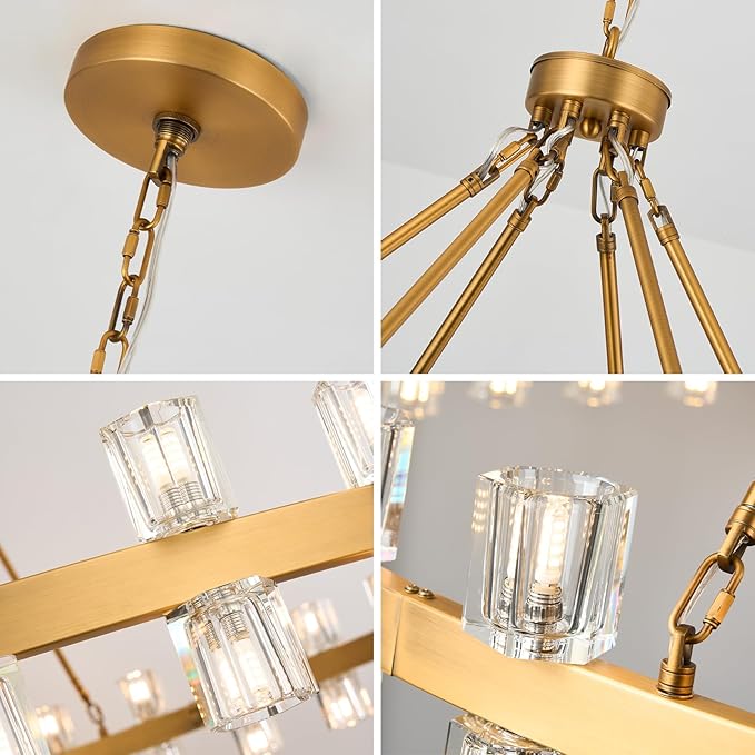 70 Inch Gold Wagon Wheel Chandelier with Crystal Shade, 72 Lights, Modern Farmhouse Style, Ideal for Dining Room, Kitchen, Entryways