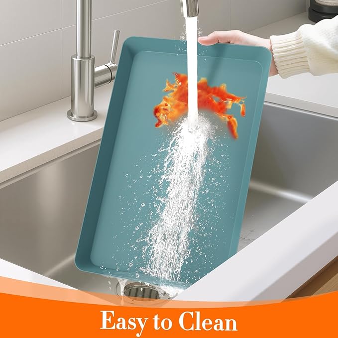 WOWBOX 4 pcs Serving Tray for Entertaining, Serving Platters for Snacks, Fruit, Cookies, Dessert, Reusable Plastic Trays for Serving Food and Pantry Organization in Kitchen & for Parties, (Green)