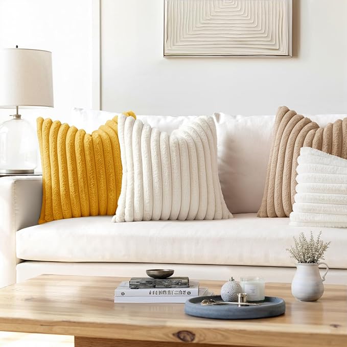 MIULEE Faux Fur Lumbar Decorative Throw Pillow Covers 12x20 Inch Set of 2, Modern Spring Home Decor Soft Plush Couch Pillows Cozy Fluffy Cushion Covers for Sofa Bed Beige