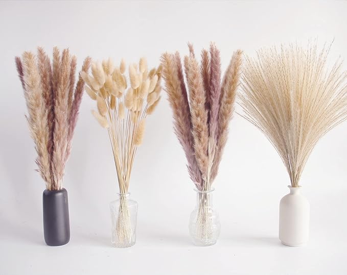 Natural Dried Pampas Grass Decor, Brown Pampas Grass, Bunny Tails Dried Flowers, Reed Grass Bouquet for Wedding Boho Flowers Home Table Decor, Fall Decor,Rustic Farmhouse Party (100 in Total )