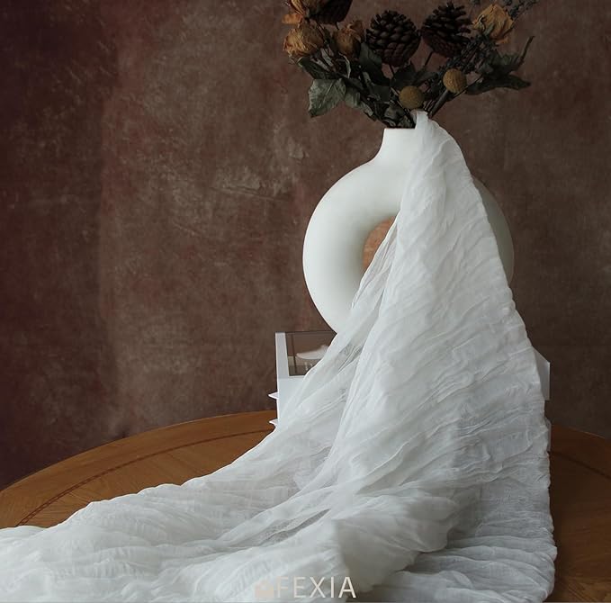 FEXIA 12 Pack Ivory White Table Runner 35x120 Inches for Baby Shower Decoration Gauze Rustic Table Runner for Wedding Party First Communion Centerpiece Engagement Bridal Shower Boho Decoration