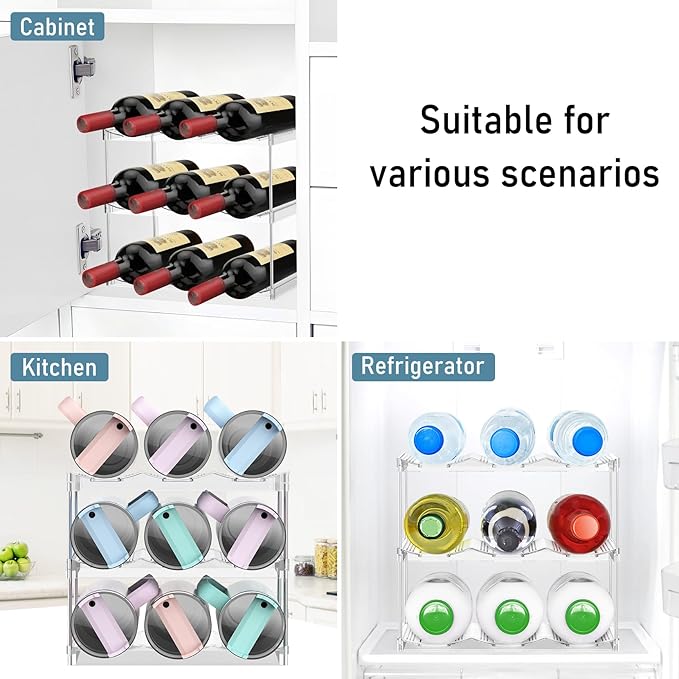 Water Bottle Organizer Stanley Cup Holder, 3-Tier Tumbler Storage, Stackable Water Bottle Holder for Kitchen Cabinet Pantry, Large Compartment fits 40 oz Tumblers, Stanley Accessories