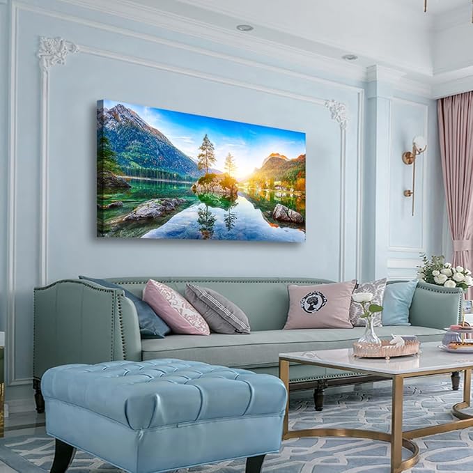 Landscape Canvas Wall Art for Living room Office Bedroom Forest Mountain Scenery Wall Art Stone Tree Clear Lake Pictures Art Print Paintings Modern Nature Wall Decor Artwork Waterproof -20 * 40inch