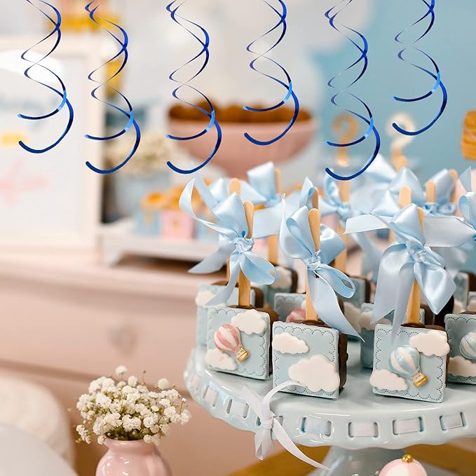 30 Pieces Blue Party Swirl Hanging Decorations, Foil Ceiling Hanging Swirl Decorations, Glitter Streamers Whirl Decorations