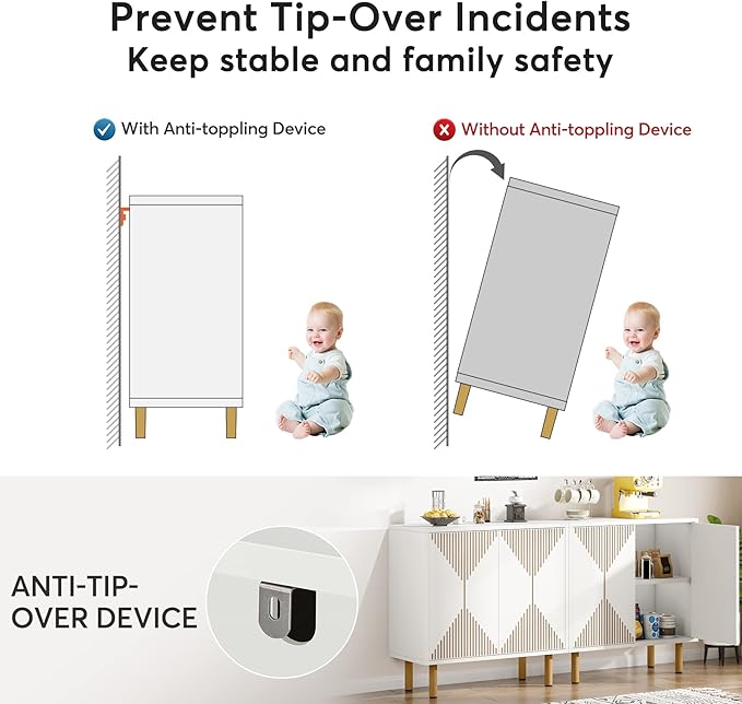 LITTLE TREE White Sideboard Buffet Cabinet, Modern Sideboard Cabinet with 4 Doors, Cupboard Console Table
