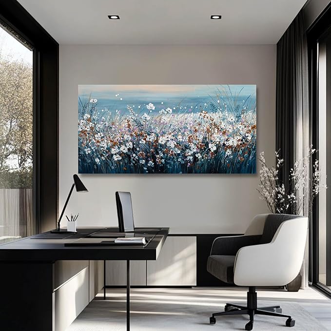 GAIDUOMAI Wildflowers Canvas Wall Art for Bedroom Blue Lake Wall Hanging Artwork Nature Colorful Wall Paintings for Living Room Dining Room 24"x48"