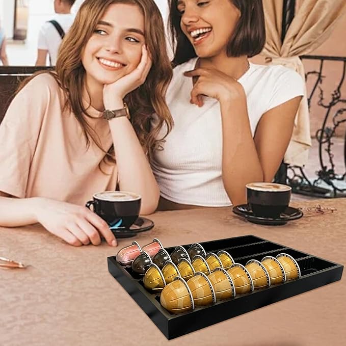 Bamboo Coffee Pod Storage Holder for Drawer Coffee Pods Organizer for Counter, Compatible with Capsules for Kitchen Coffee Station (Black)