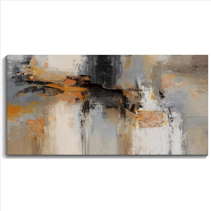 Abstract Wall Art - Large Canvas Wall Art for Living Room, Bedroom, Office - Framed Modern Wall Decor in Gray and Yellow - Artwork Paintings & Pictures