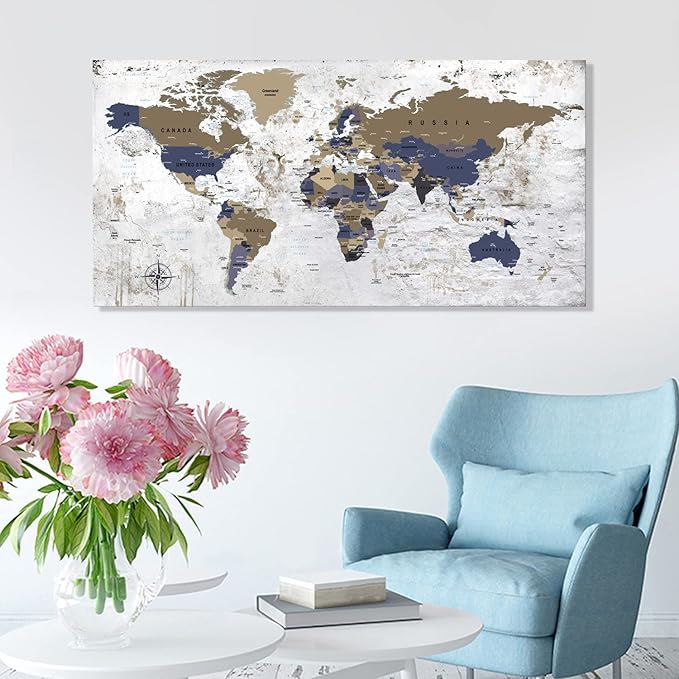 ZEYDRT abstract world map Wall Art of the World Painting Canvas Wall Art for Office Living Room Canvas Art Wall Decorations Prints for Background for Home Office Decoration 24"x48"