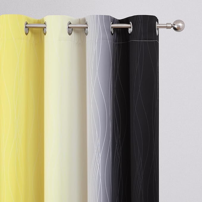 Estelar Textiler Black and Yellow Ombre Blackout Curtains 45 Inches Long, Full Room Darkening Gradient Drapes for Kitchen, Thermal Insulated Grommet Curtains for Short Window,52Wx45L,2 Panels