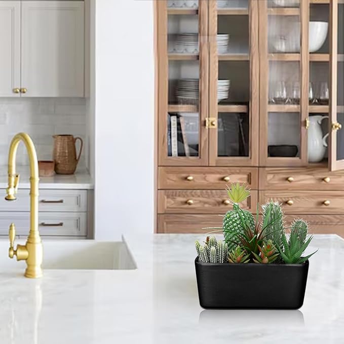 Artificial Succulents Plants in Ceramic Planter, Assorted Fake Plants in Black Pots, Fake Succulents Plants Artificial with Ceramic Potted for Bathroom Home Office Living Room Table Decor