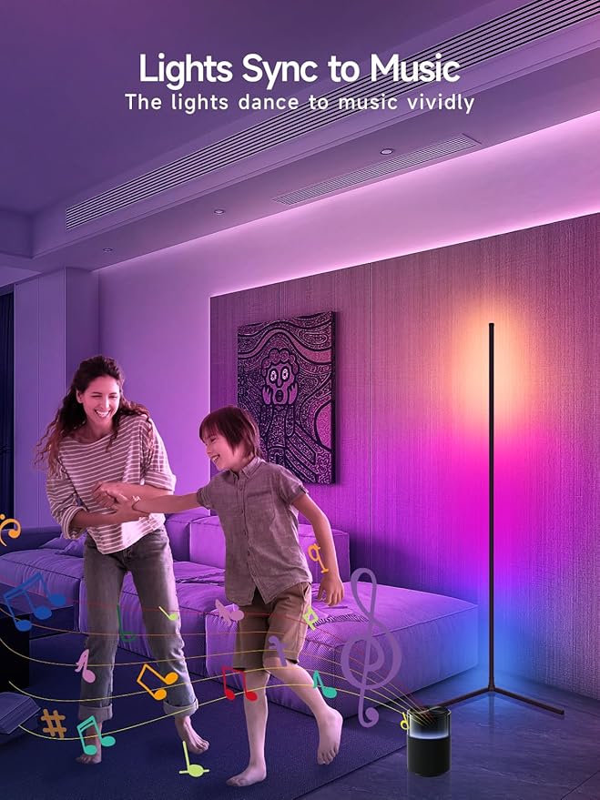Corner Floor Lamp, RGB LED Corner Lamp with Music Sync, Smart App and Remote Control Color Changing Ambience Light, 16 Million Colors for Bedroom, Living Room Gaming Room (2pcs)