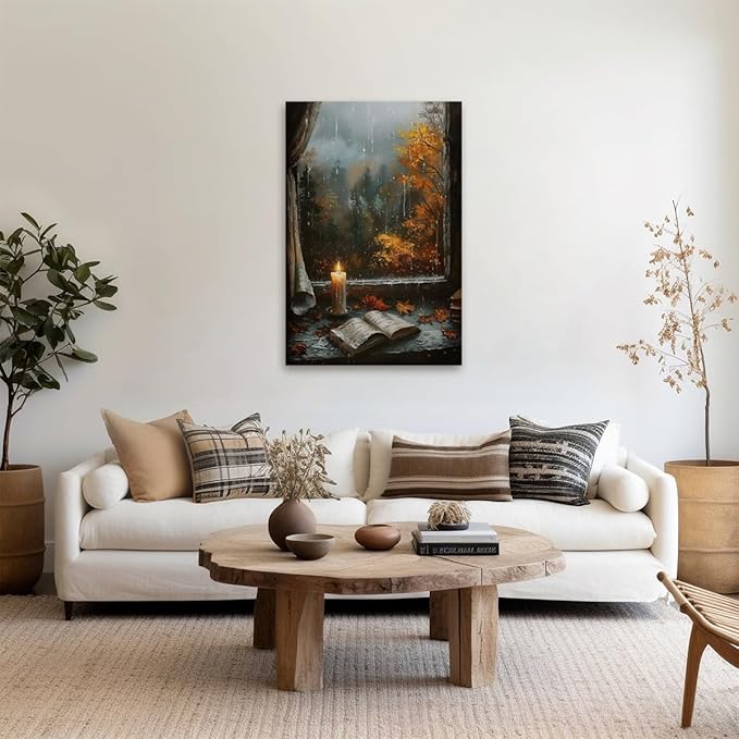Fall Canvas Wall Art Cozy Bookish Posters Autumn Pictures Prints Moody Dark Cottagecore Academia Art Room Living Wall Decor 16x24inch Unframed