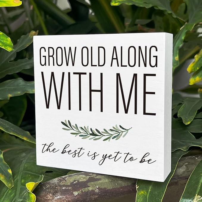 Romantic Bedroom Wooden Box Sign, Grow Old Along with Me, Wedding Marriage Home Master Bedroom Decor, Farmhouse Home Bedroom Desk Decorations, Valentines Day Gifts for Him Her Wife Husband