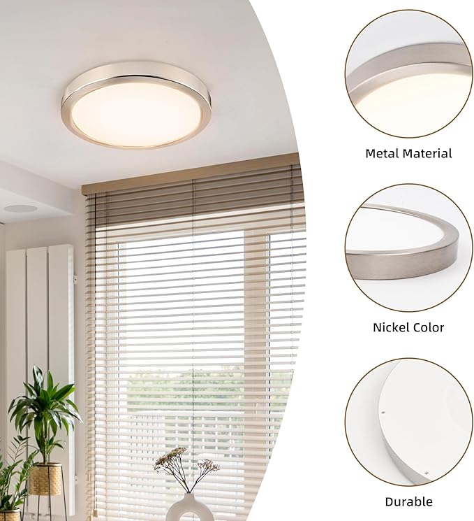 Hlite 6pack 9 Inch Flush Mount LED Ceiling Light Fixture,18W 1800LM Super Slim Light Fixtures Ceiling Mount 3000K/4000K/5000K 3CCT Selectable,Light Fixtures for Kitchen,Bedroom (Brush Nickel)