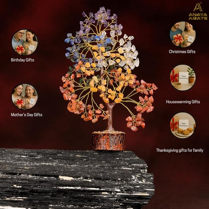 Chakra Healing Crystal Tree Kit with 7 Chakra Bracelet and 2 Pendant Necklace - Gemstones Money Bonsai Tree Decor for Spiritual Good Luck Gift, Birthday Gift for Women, Men, Home, Office