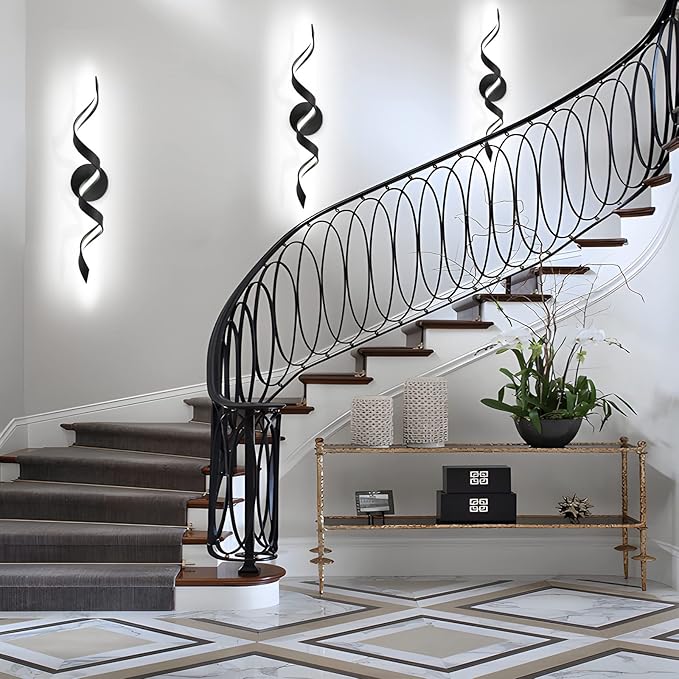 Modern LED Bathroom Vanity Lights, 24inch Dimmable Black Bathroom Lighting Fixture Over Mirror 15W Spiral Design LED Wall Light Fixtures 6000K