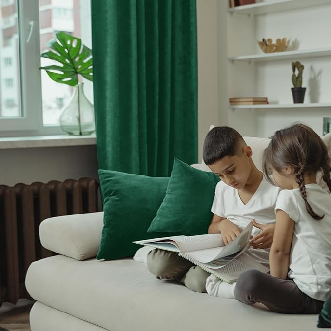 BGment Emerald Velvet Curtains 90 Inch for Bedroom, Thermal Insulated Room Darkening Curtains Privacy Panels with Back Tab and Rod Pocket for Christmas/Living Room, Set of 2 Panels, 52 x 90 Inch