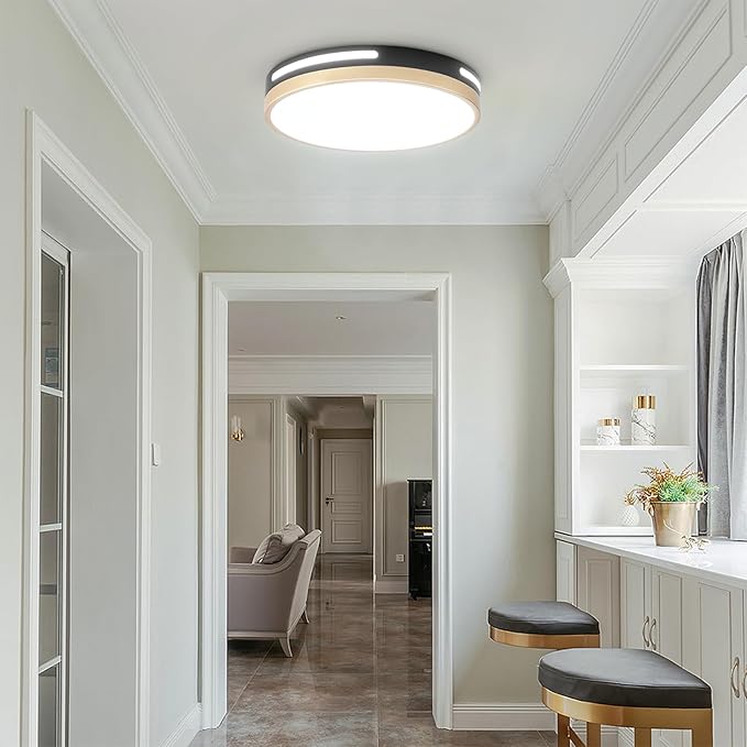 LED Ceiling Light Flush Mount Black and Gold,24W Kitchen Light Fixture Ceiling Mount 2 Pack,12 inch Close to Ceiling Light Fixture 5CCT for Bedroom,Bathroom,Living Room