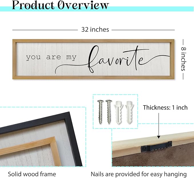 ZZJJHYWGQ Master Bedroom Above Bed Wall Decor You Are My Favorite Sign Art 32"×8" Love Theme Farmhouse Couples Over Bed Love Quotes Modren Romantic Horizontal Wood Framed Wall Art (Wood)