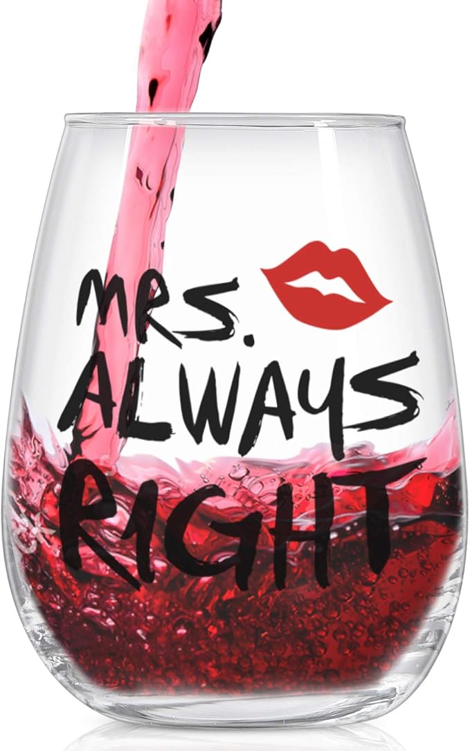 Mr. Right and Mrs. Always Right Stemless Wine Glass and Beer Glass, Funny Couple Set for Her Him Newlywed Couples - Ideal for Wedding Anniversary Valentines Birthday Christmas, 12Oz